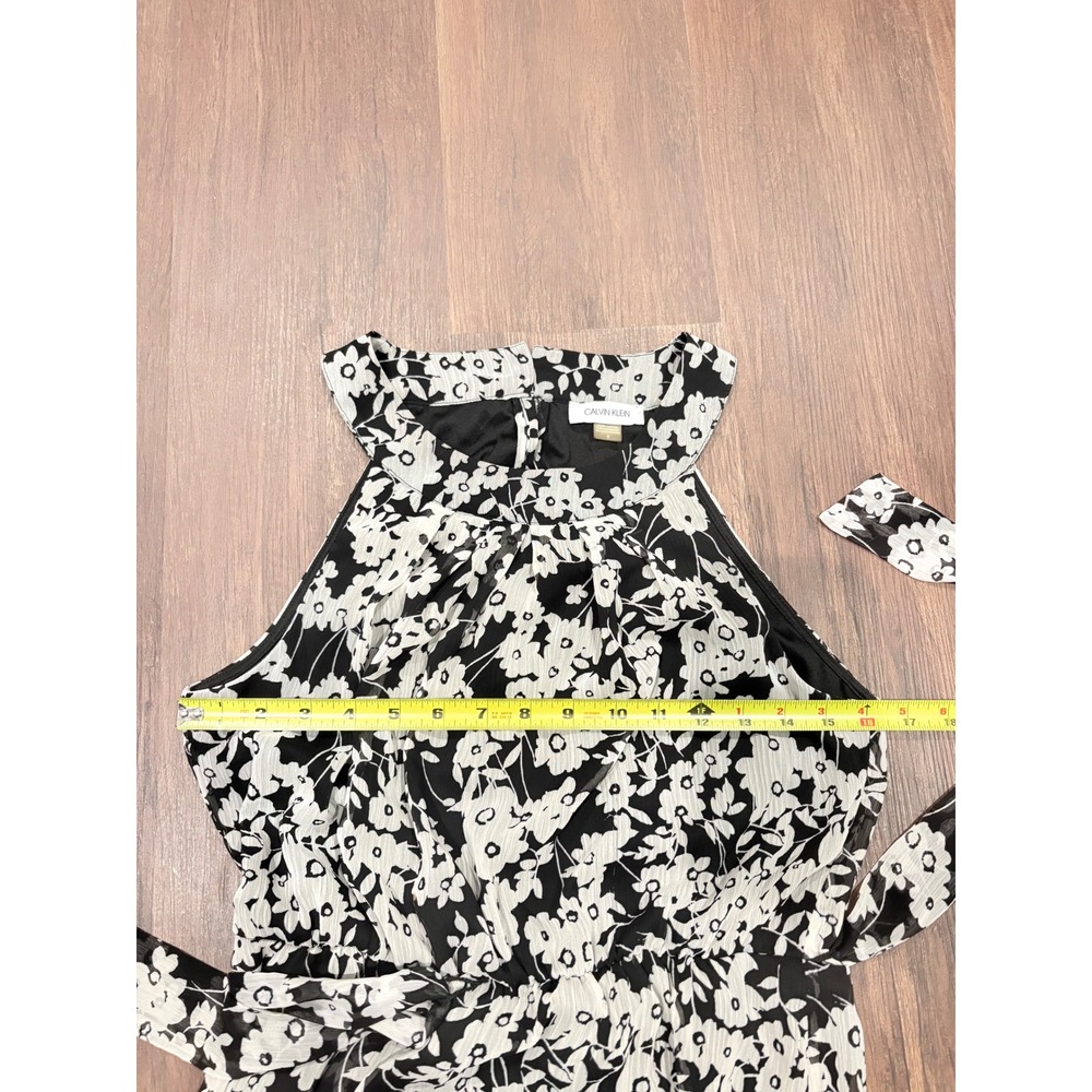 Calvin Klein Black White Floral Halter Maxi Dress Chiffon Sleeveless Flowy 8